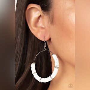 Paparazzi White and Silver Hoop Earrings